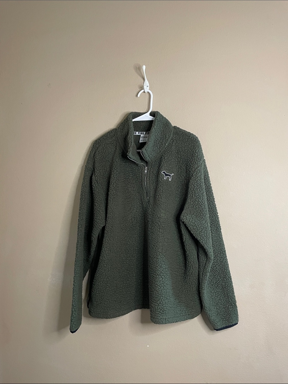 Victoria's Secret PINK Olive Green Sherpa Pullover Jacket SZ L
